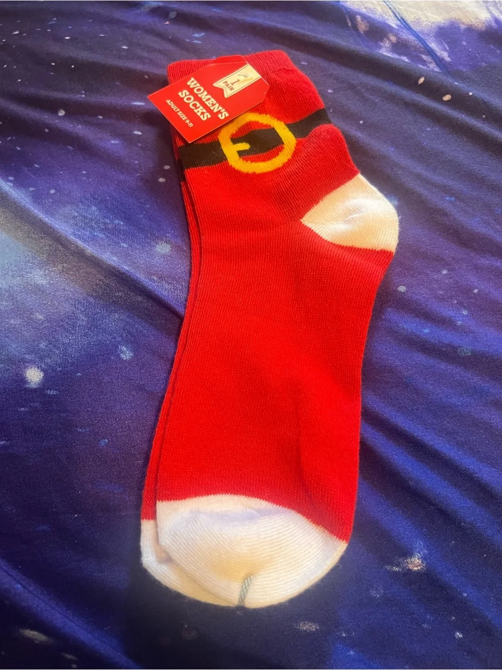 Women's Red Novelty Ankle Socks with Festive Belt Detail